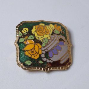 Vintage Colorful Square Floral Brooch